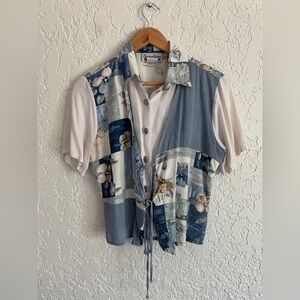 Beautiful RARE Vintage 90s Rayon Cottagecore Prairie 2-in-1 Blouse and Vest
